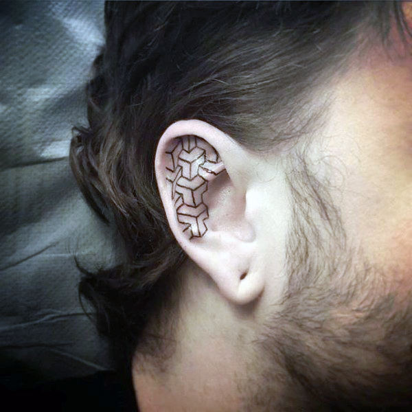 Cool 3d pattern guys ear tattoo