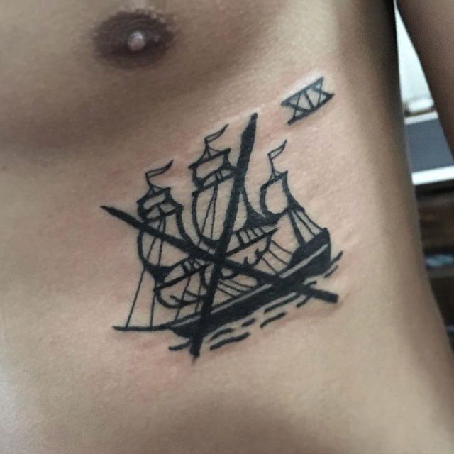 Crossed Out Ship Tattoo