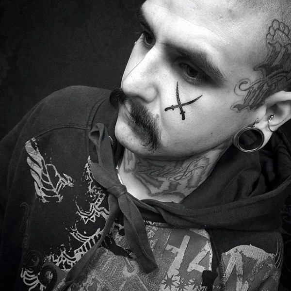Crossed swords guys face tattoos