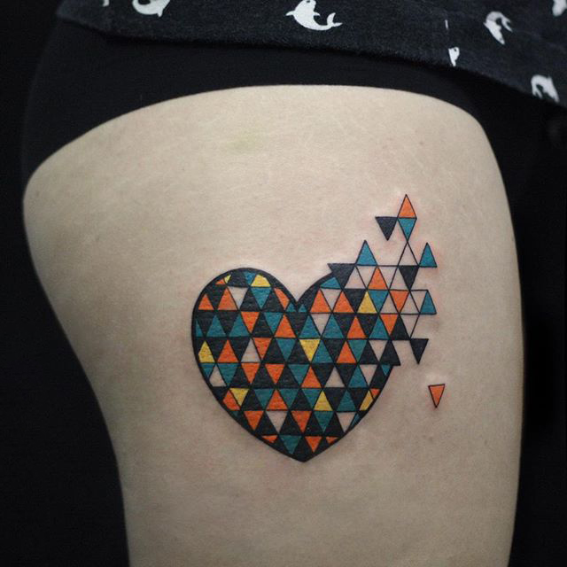 Deconstructed Geometric Heart Tattoo