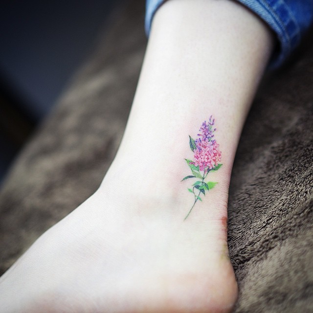 Delicate Pink Wildflower Tattoo On The Inner ankle