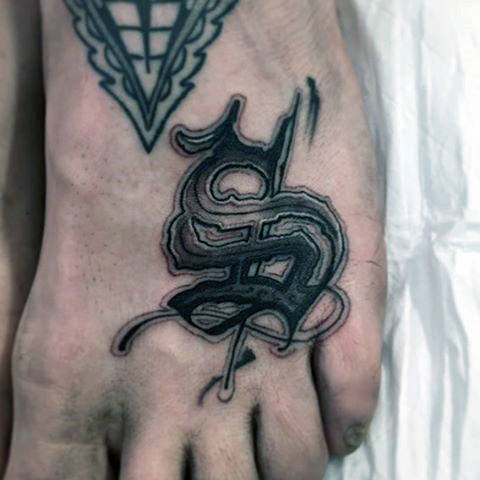 Eastern symbol tattoos on foot for males