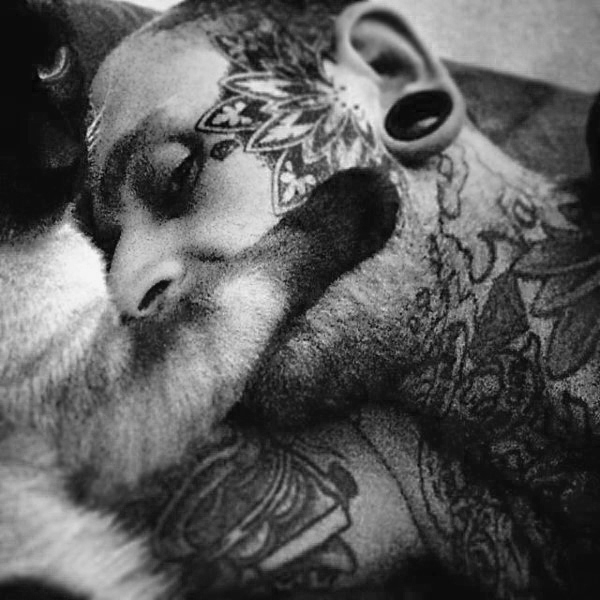 Floral pattern male face tattoo inspiration