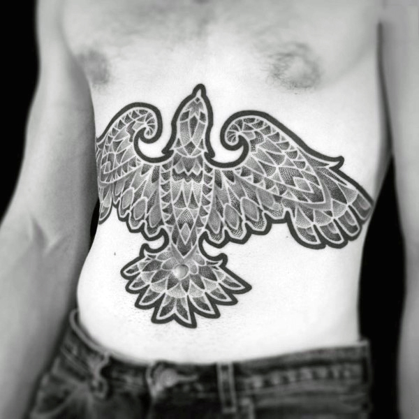 Geometric bird lower mens stomach tattoos