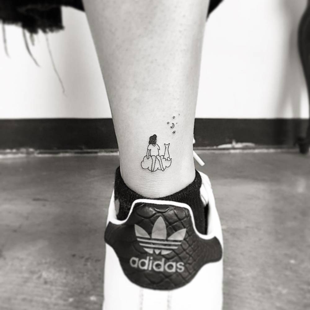 Girl And Cat On The Cloud Tattoo