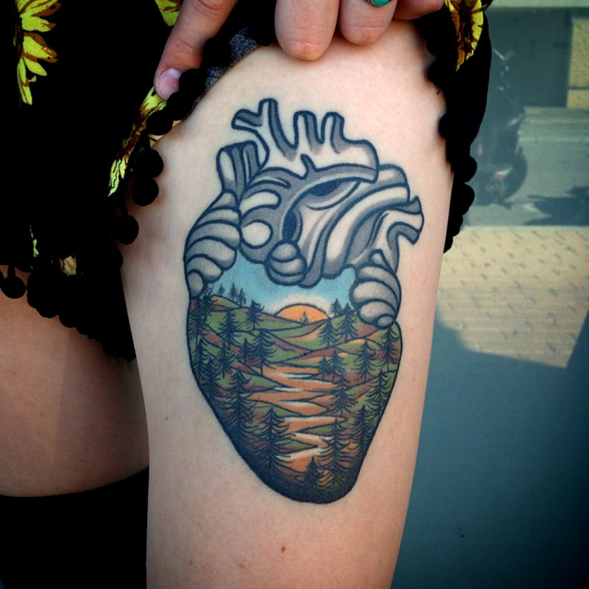 Heart And A River Landscape Tattoo