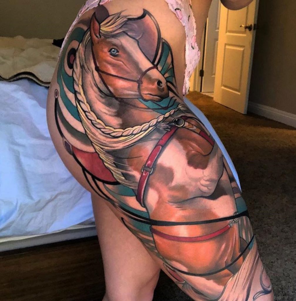 Horse Hip & Thigh Tattoo