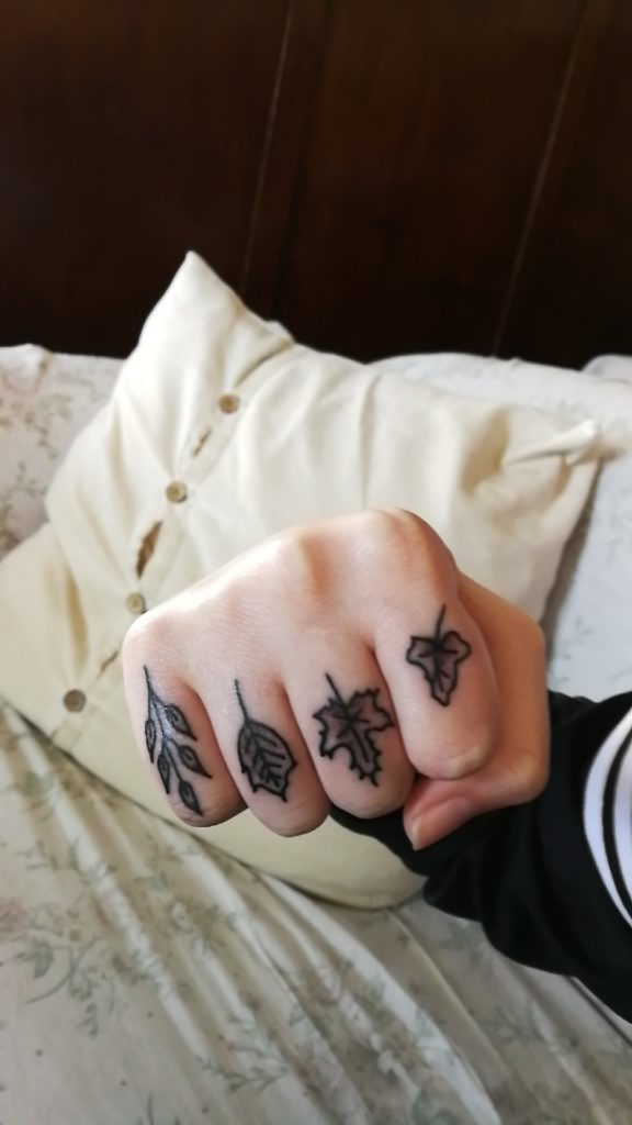 Leaves Tattoos On The Fingers