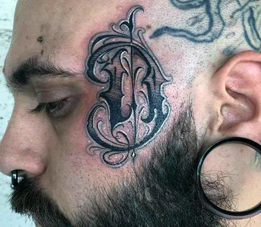 Letter d mens ornate face tattoo designs
