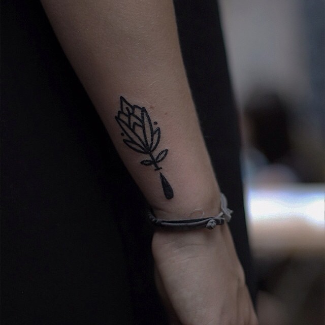 Little Black Outline Flower Tattoo