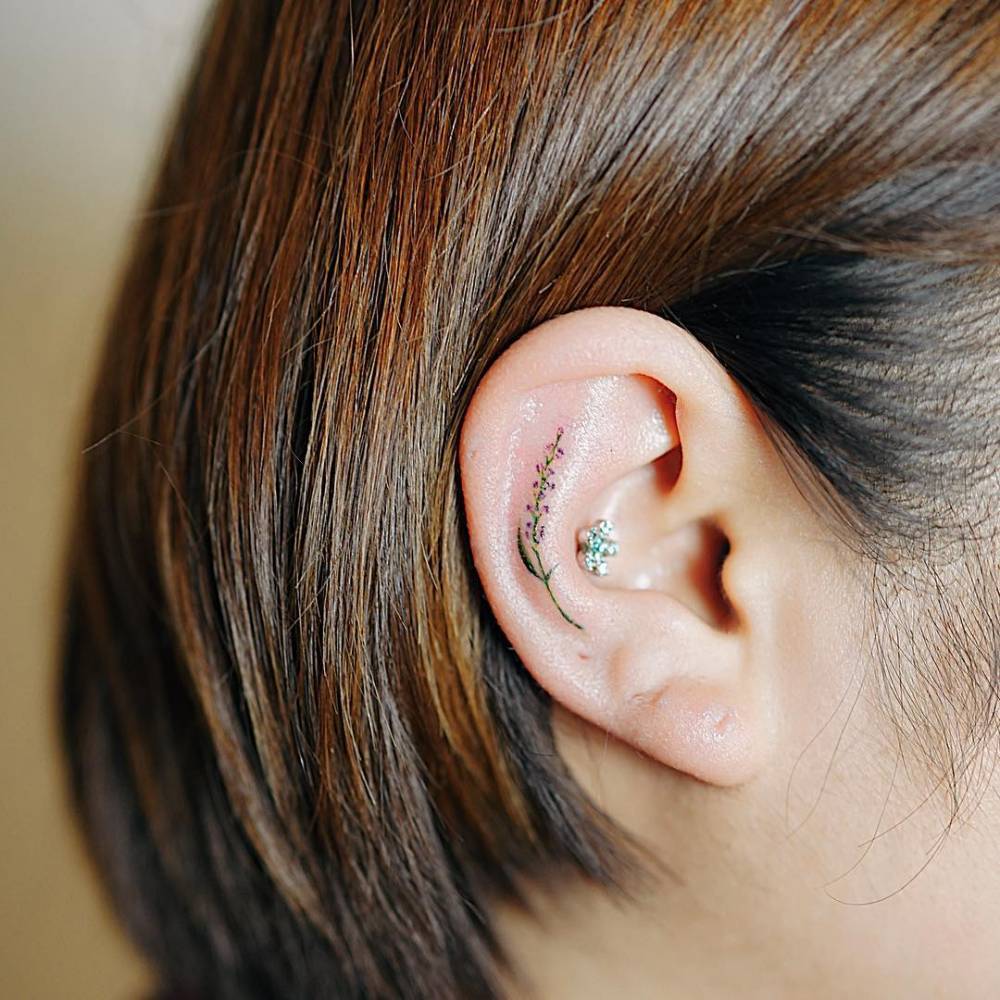 Little Wildflower Tattoo On The Ear