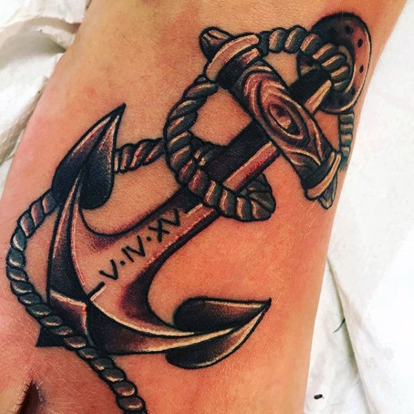 Males foot lovely anchor tattoo