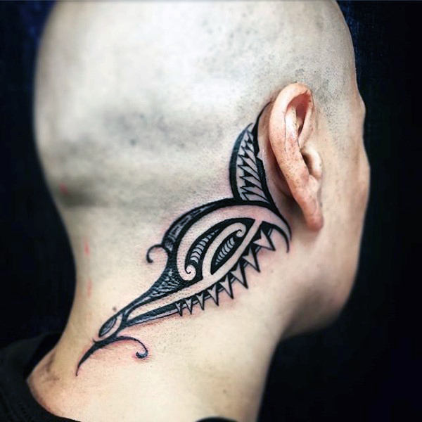 Manly behind the ear tribal male ear tattoo