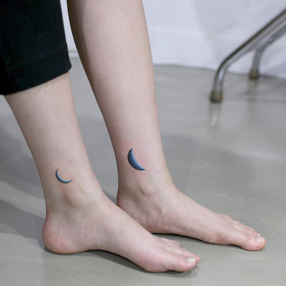 Matching Crescent Moon Tattoos On Ankles
