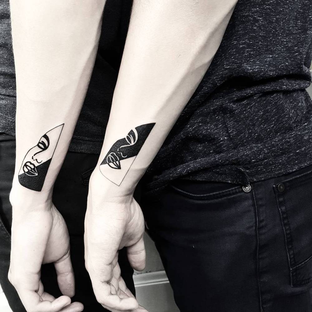 Matching Half Face Tattoos