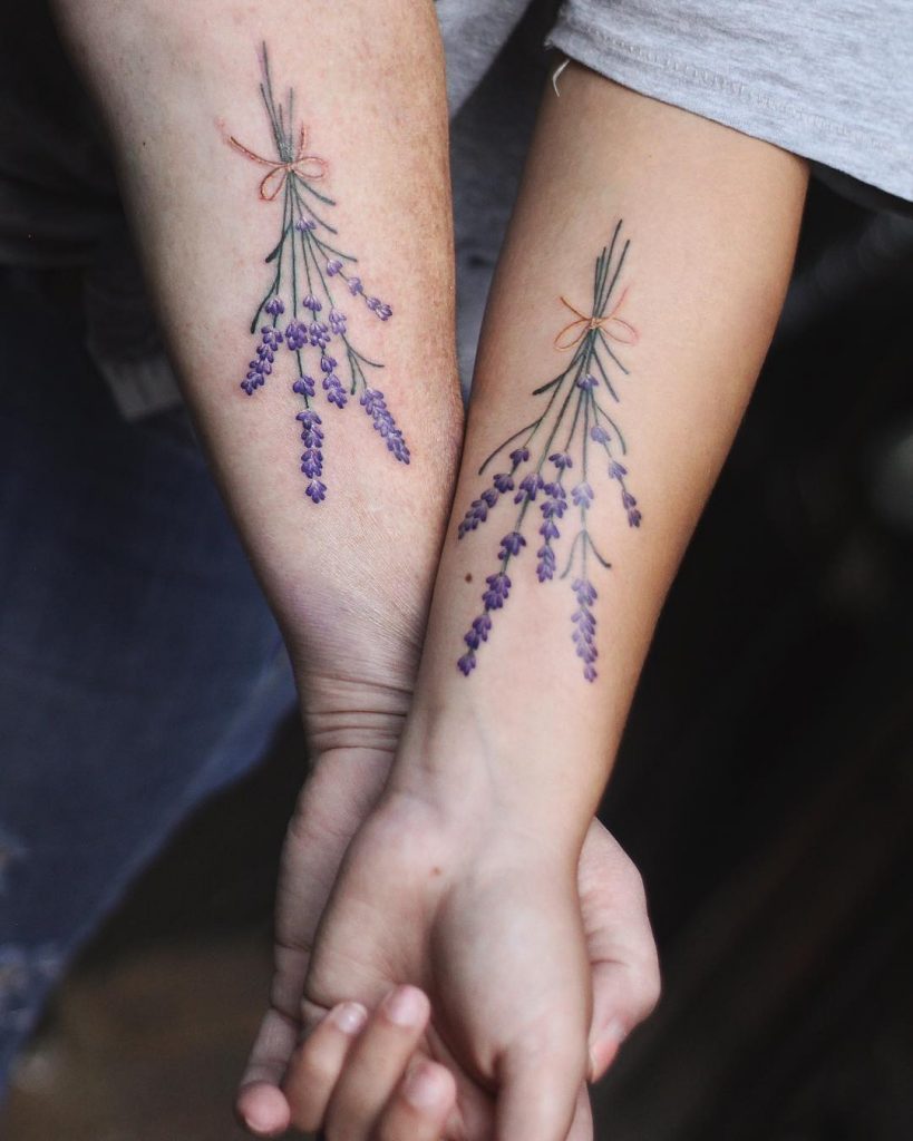 Matching Lavender Tattoos On Forearms