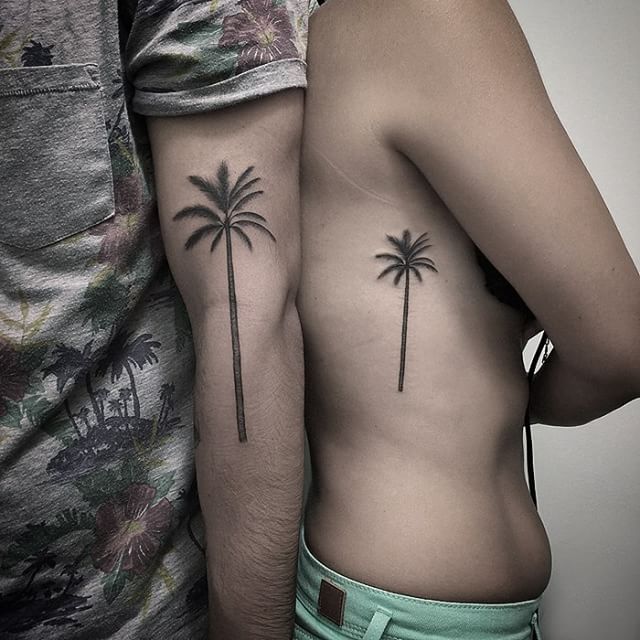 Matching Palm Tree Tattoos For A Couple