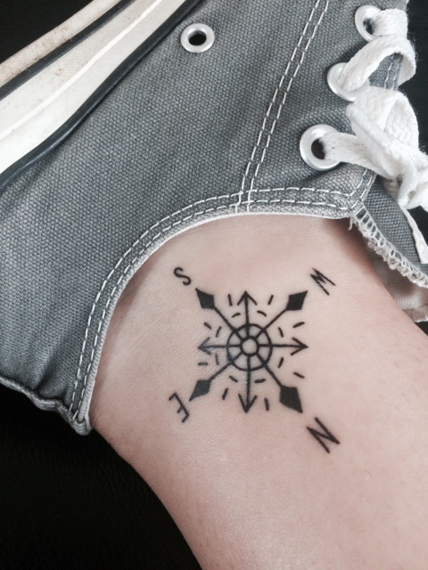 Minimal Compass Tattoo On The Ankle