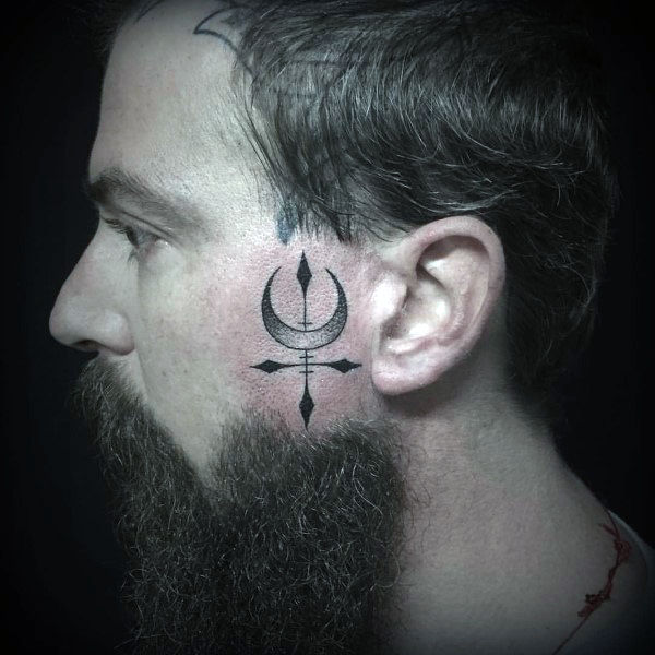 Moon with cross face tattoos for men