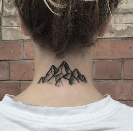 Mountains Tattoo On The Neck