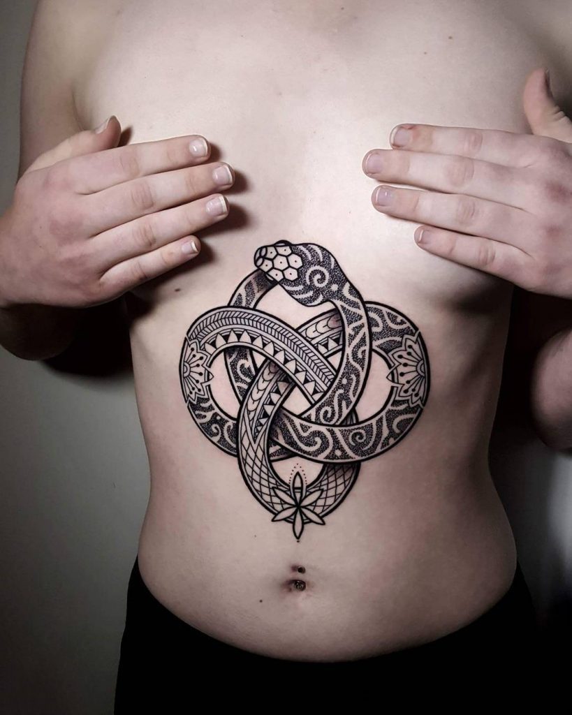Black and Gray Traditional Snake and Roses by Holly Azzara TattooNOW