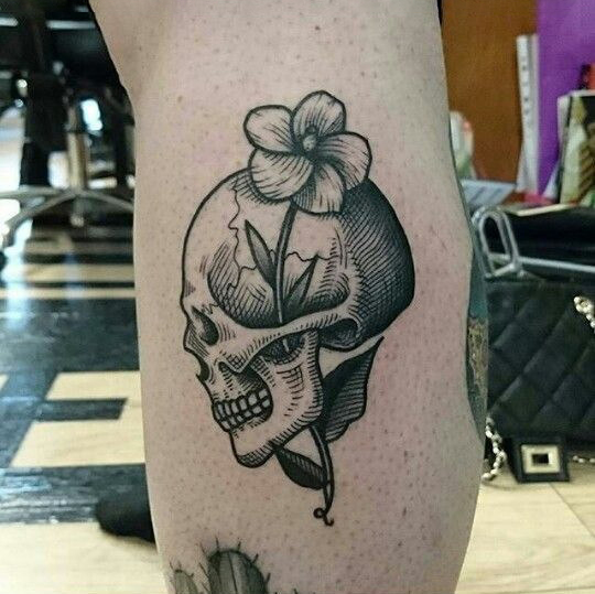 Perfect Woodcut Skull And Flower