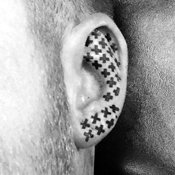 Plus sign mens modern pattern ear tattoos