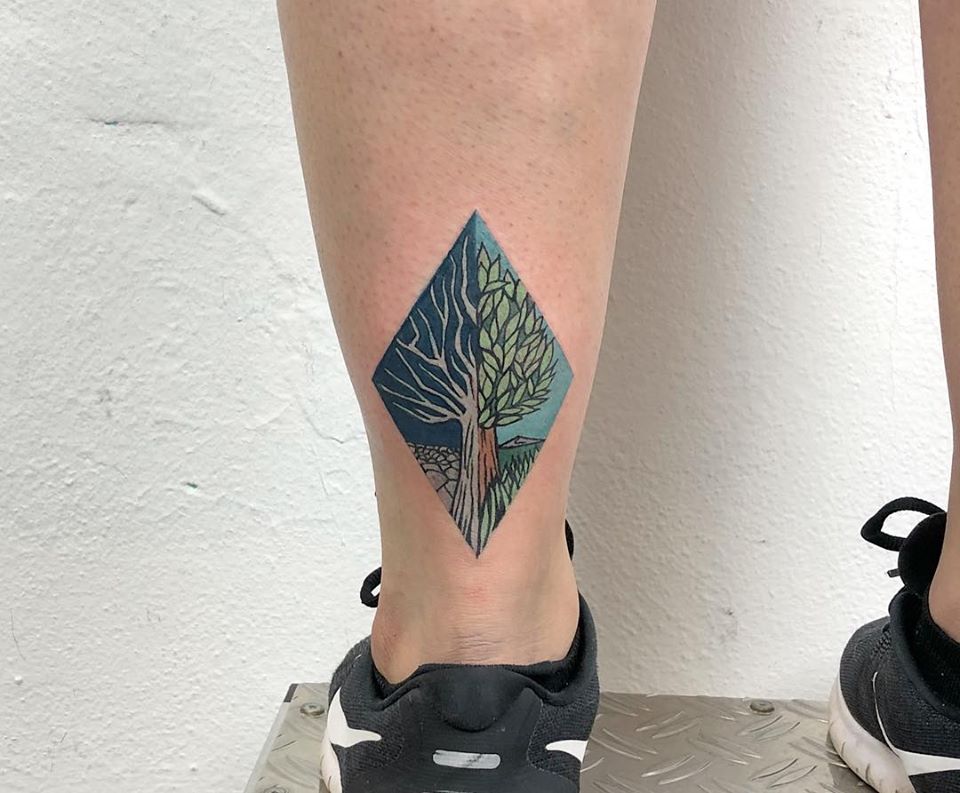 Rhombus Dead And Alive Tree Tattoo