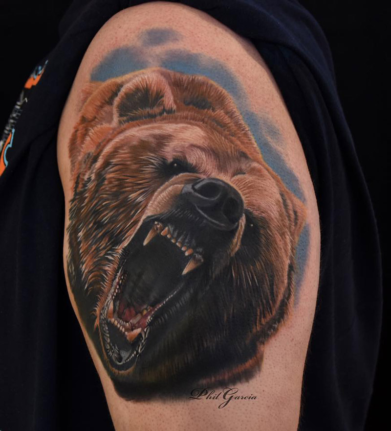 Roaring Grizzly Shoulder Tattoo