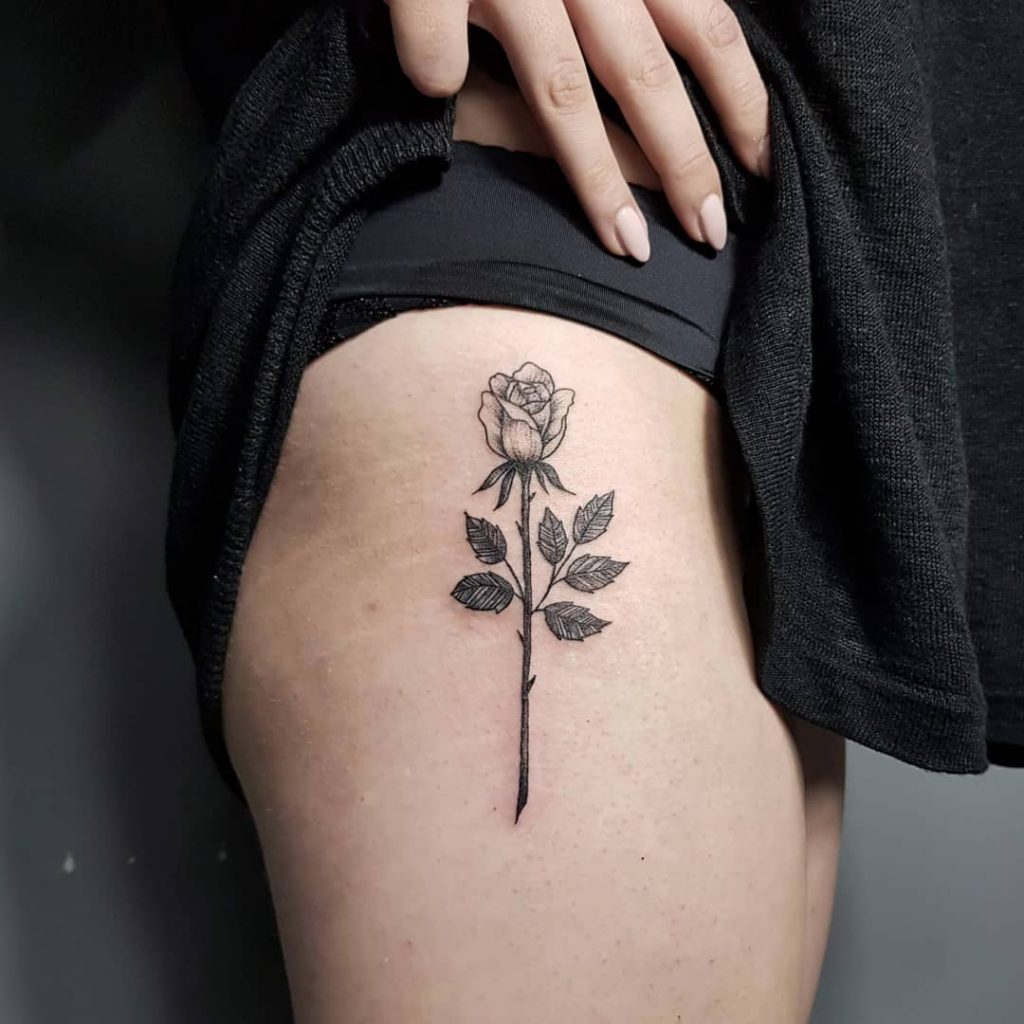 Rose Tattoo On The Right Hip