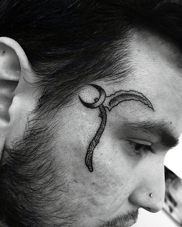 Latest Black Ink Tribal Face Tattoo For Men
