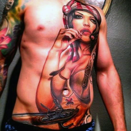Side stomach tattoos of woman
