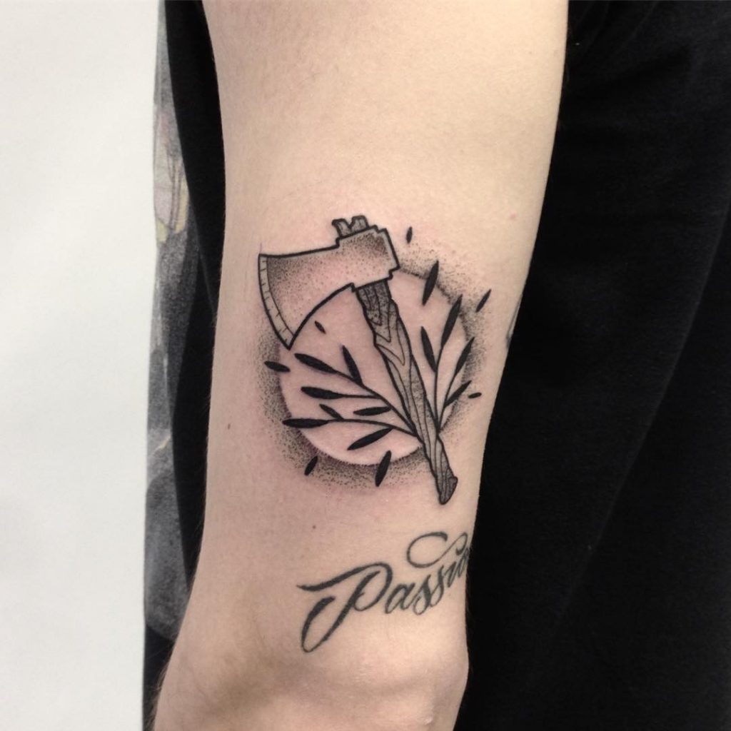 Simple Axe And Branches Tattoo