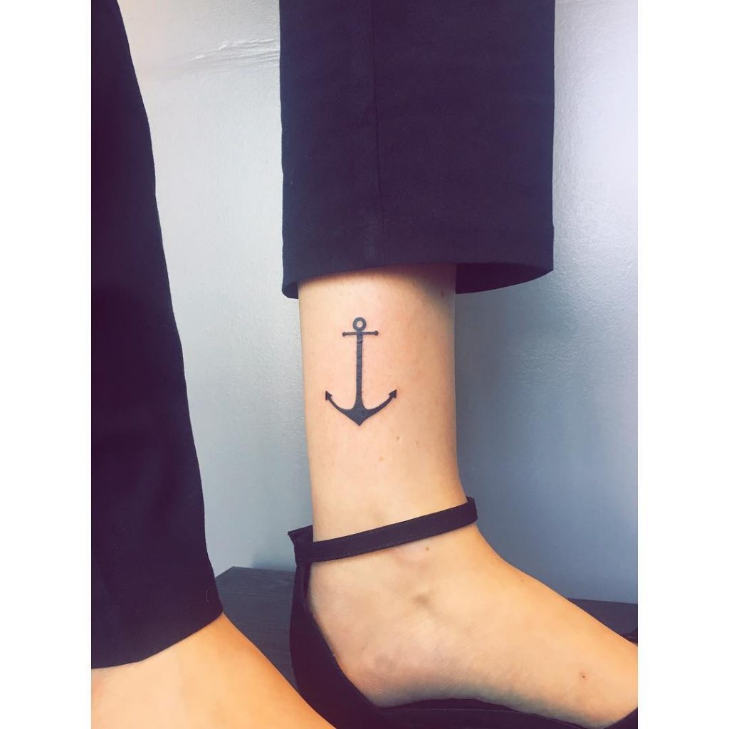 Small Black Anchor Tattoo On The Ankle