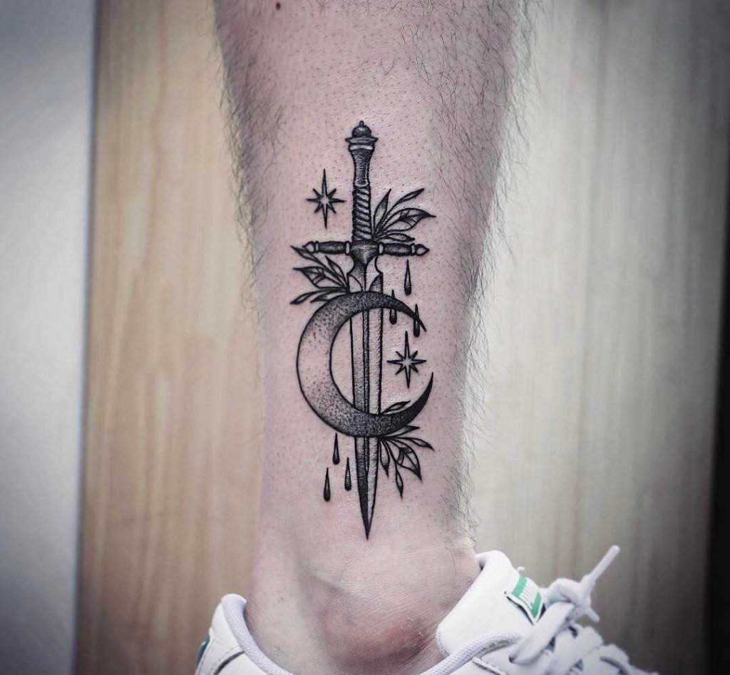 Sword And Crescent Moon Tattoo