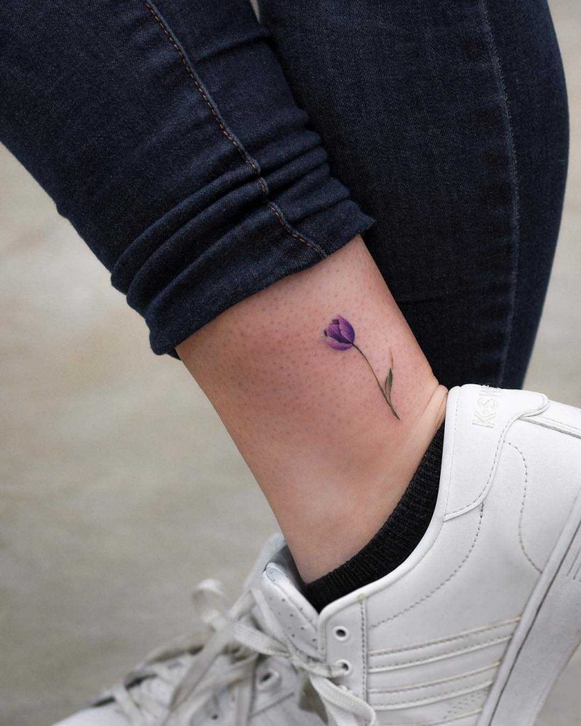 Tiny Purple Tulip On The Ankle