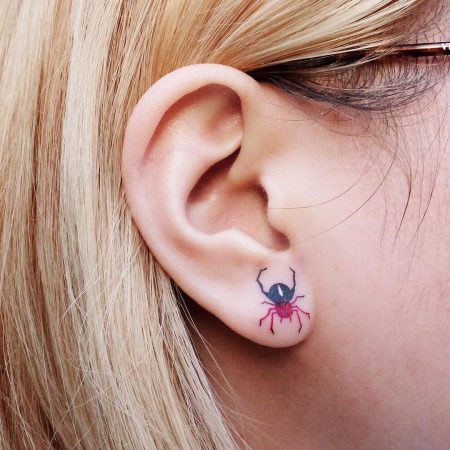 Tiny Spider Tattoo On The Ear