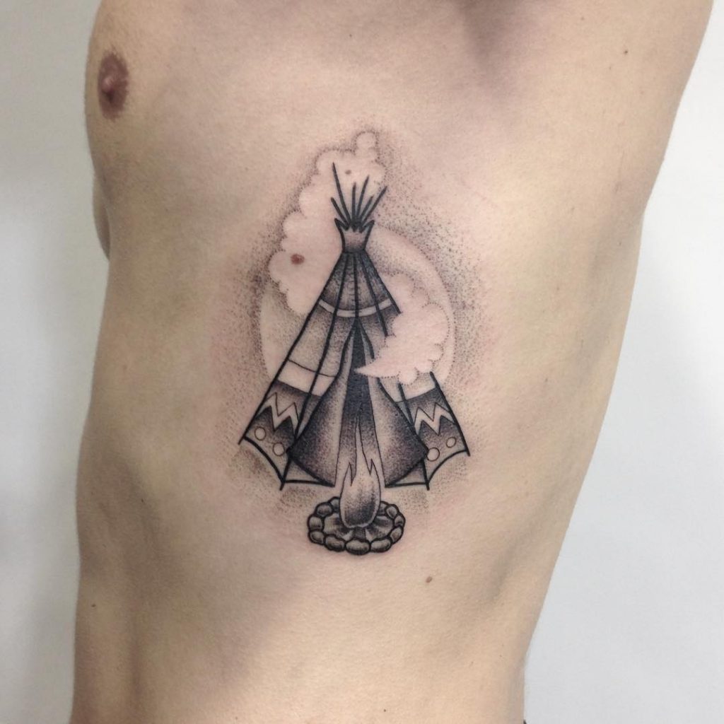 Tipi Tattoo On The Left Rib Cage
