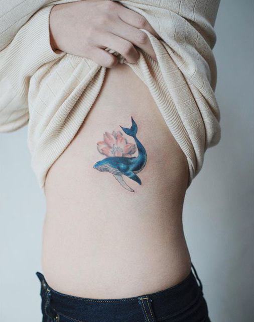 Whale And Lotus Flower Tattoo