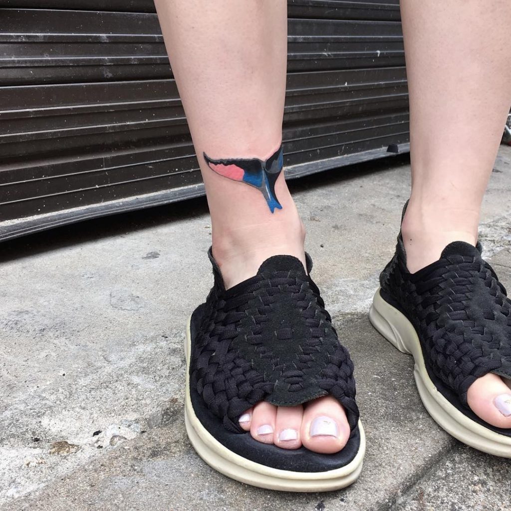 Whale Tail Tattoo On The Ankle