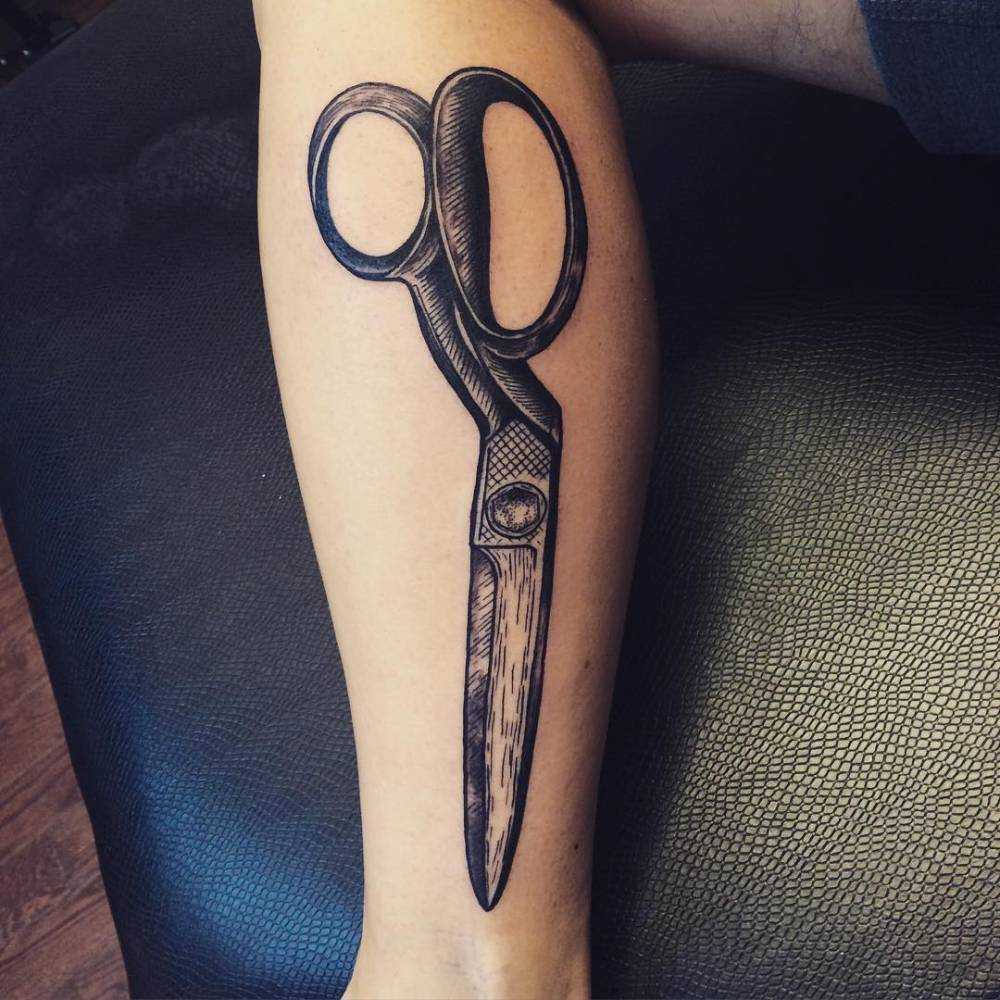 Woodcut Style Scissors Tattoo