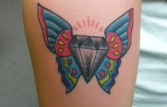 Butterflies and diamonds Tattoo on leg