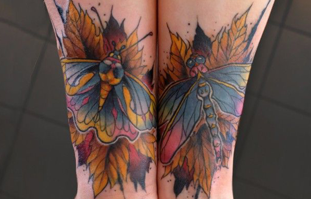 Butterflies tattoo on autumn leaves for your wrist
