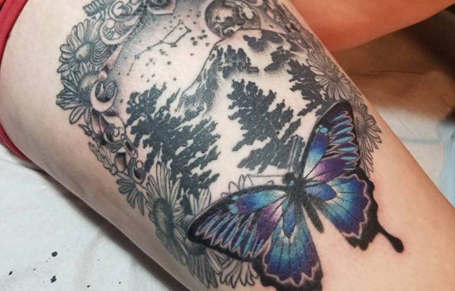 Butterfly frame on thigh