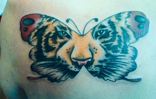 Butterfly with a cat face Tattoo on arm