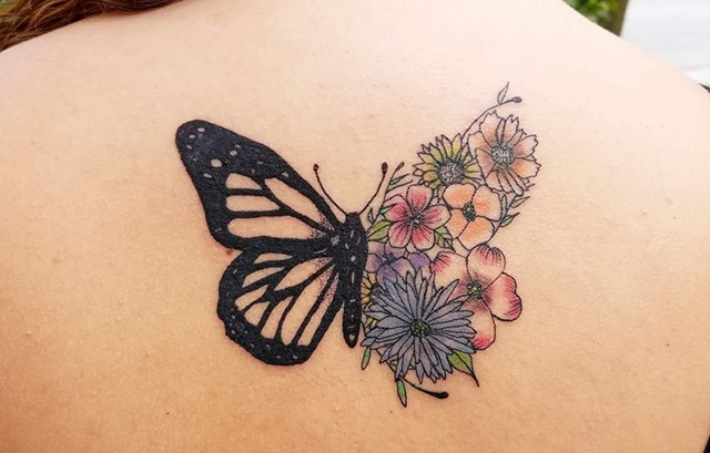 Three Butterfly Tattoos On Right Back Shoulder For Women