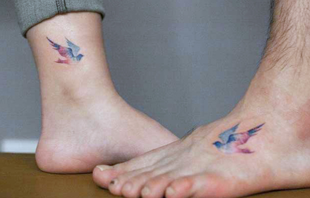Couple Birds Tattoo on Her Foot