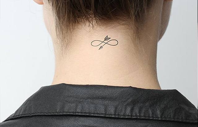 tiny Arrow tattoo on neck
