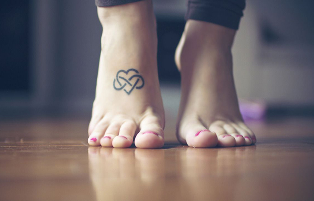 Tiny Infinity Heart Tattoo on girls Foot