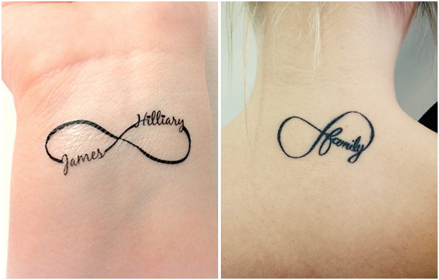 Tiny Infinity with Names Tattoo on Wrist or Neck